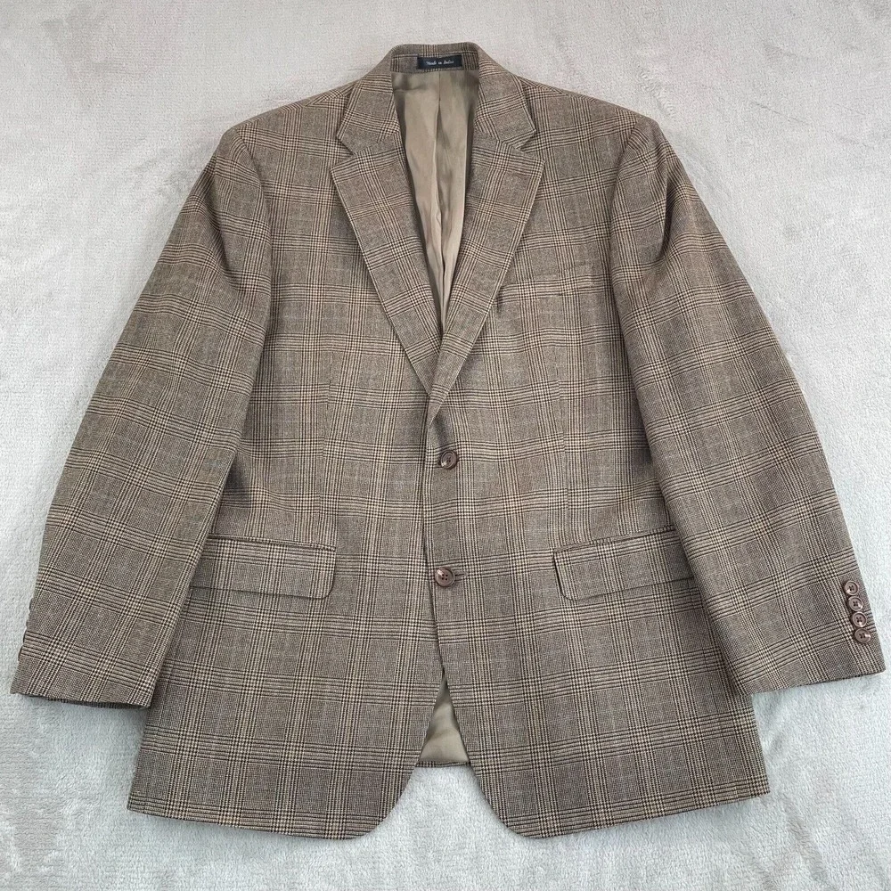 Vintage Lauren Ralph Lauren Blazer Sport Coat Men 42R Brown Glen Plaid Silk Wool